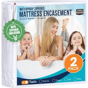 Utopia Bedding Mattress Protector Zippered Twin Size (Pack of 2), 100% Waterproof Bed Bug and Dust Mite Proof Mattress Encasement, Absorbent 6 Sided Mattress Cover