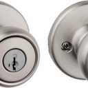 Kwikset Tylo Entry Door Knob with Lock and Key, Secure Keyed Handle Exterior, Front Entrance and Bedroom, Satin Nickel, Pick Resistant SmartKey Rekey Security and Microban (1 Pack)