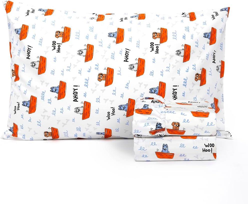 Salt Earth 100% Cotton 210TC Kids Bedsheet, Twin Sheets Set for Toddler Bed, 3 Piece Bedding Set Including Flat Sheet, Fitted Sheet, and Pillowcase, Themed Cute Sheets for a Playful Kids Bed (Ahoy)