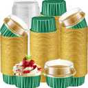 Gejoy 400 Pcs Aluminum Foil Baking Cups with Lids 5 oz Disposable Ramekins Mini Cake Pans Creme Brulee Cupcake Liners Muffin Tins Flan Mold Dessert Container for Wedding (Dark Green,Gold,Classic)