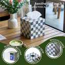 CHI AN HOME 5.7" Square Tissue Box Cover, Handmade Checkered Cube Tissue Box Cover with Capiz Shells, Decorative Mother of Pearl Tissue Holder for Living Room, Bathroom, Bedroom or Office (Navy Blue)