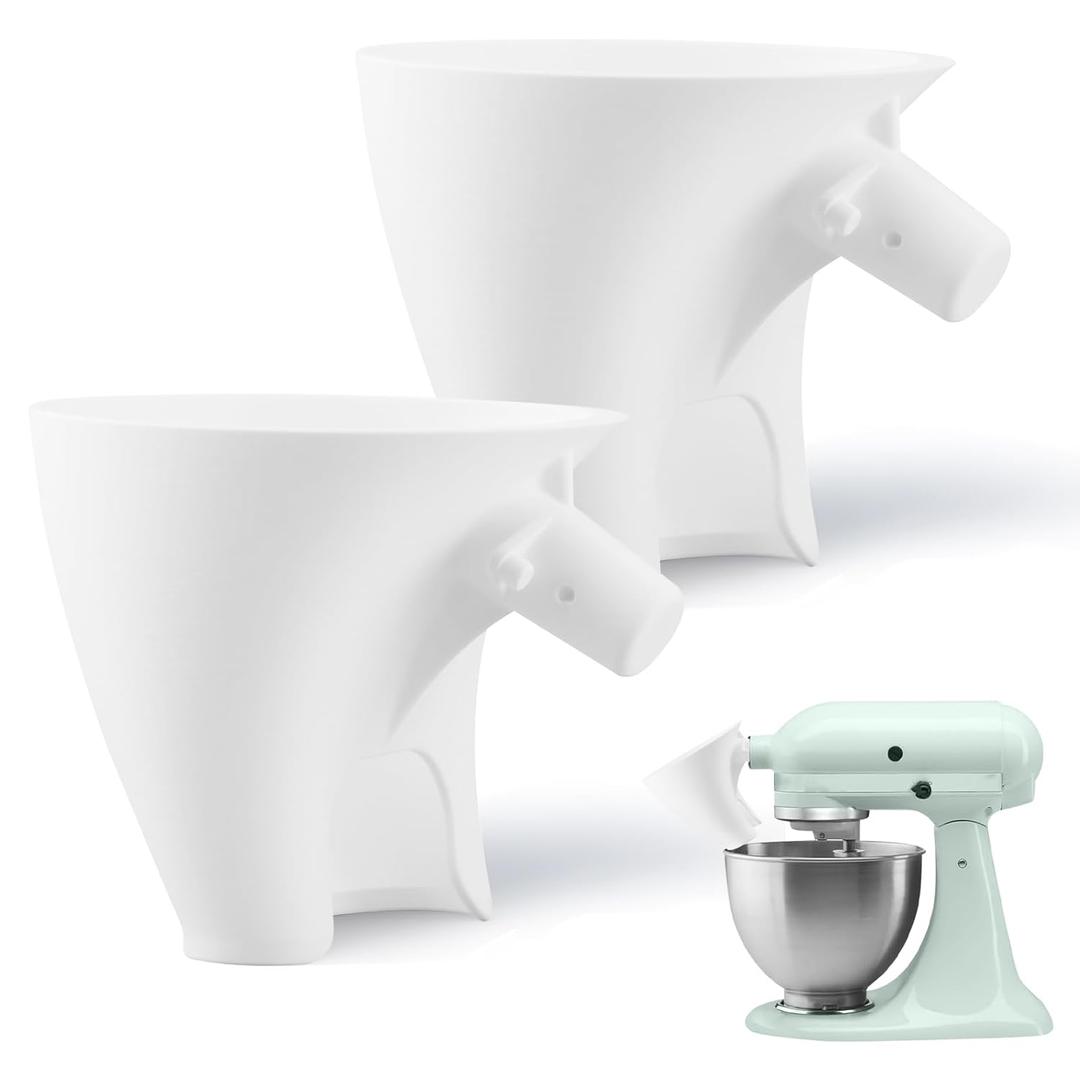2 Pcs Flour Funnel for Kitchen-Aid Mixer, Spill-Proof Stand Mixer Attachment, Mess-Free Baking Accessory for Flour, Sugar, and Egg Liquid(Color:White)