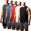 5 x GYM REVOLUTION Men's 5 Pack Workout Fitness Tank Tops Muscle Gym Sleeveless Shirts (Green, M)
