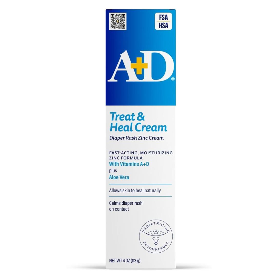 A+D Zinc Oxide Diaper Rash Treatment Cream, Dimethicone 1%, Zinc Oxide 10%, Easy Spreading Baby Rash Cream, 4 Ounce Tube