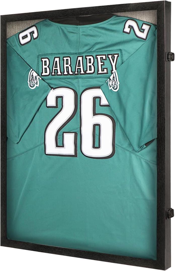 Jersey Frame Display Case  Large Sports Jersey Display Case, Lockable Jersey Shadow Box with 98% UV Protection for Football, Baseball, Basketball, Hockey, Soccer, Uniform, T-Shirt, Black