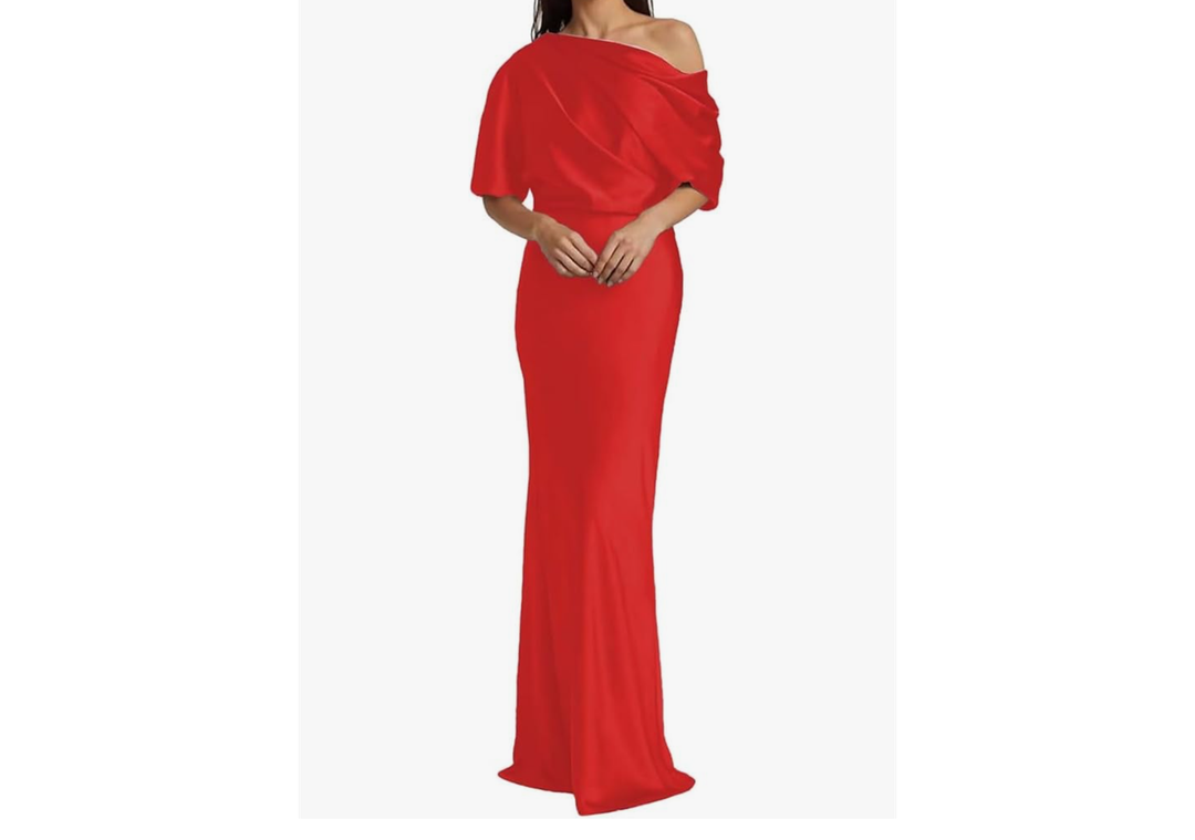 One Shoulder Elegant Formal Wedding Guest Mother of Bride Dresses Satin Evening Long Party Gown HD270(Size 4)