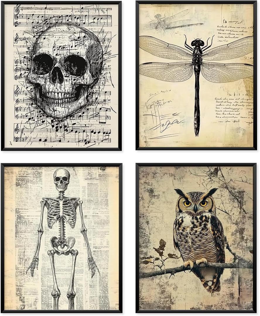 Locomiss Vintage Cottagecore Wall Art Decor, Whimsical Cottage Core Gothic Vintage Woodland Wall Decor Posters Print For Room Home Bedroom Bathroom, Set of 4 (8x10 Unframed)