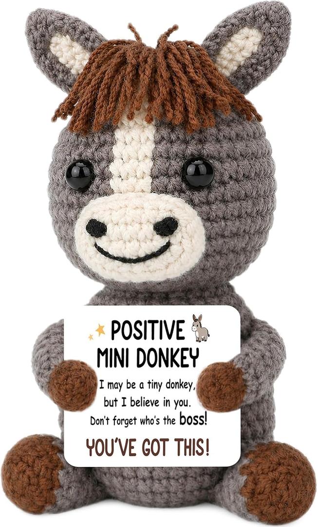Mini Positive Crochet Donkey Gifts for Women Men Boss Coworker Friends