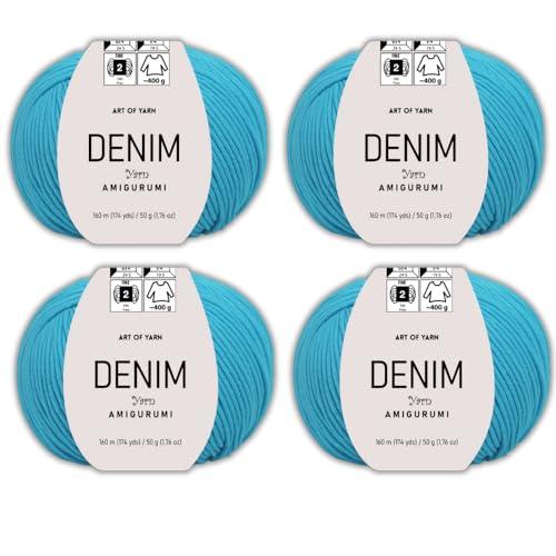 Art of Yarn Denim 55% Cotton,45% Poliacrylic, 4 Skeins Total 200gr (7,055 oz),640m (699 yds),Soft & Smooth Yarn Sport – Fine(2) for Crocheting, Knitting, Amigurumi, Baby Blankets, Baby Garments 99955