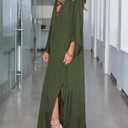 Bsubseach 2026 Long Kaftan Dresses Muumuu Plus Size V Neck Vintage Caftan Coverup Sexy Satin Dress (E-olive Green, One Size)