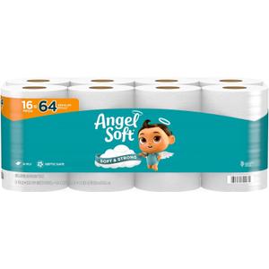 Angel Soft Toilet Paper, 16 Mega Rolls = 64 Regular Rolls, Soft and Strong Toilet Tissue (320 Sheet( Pack of 16))