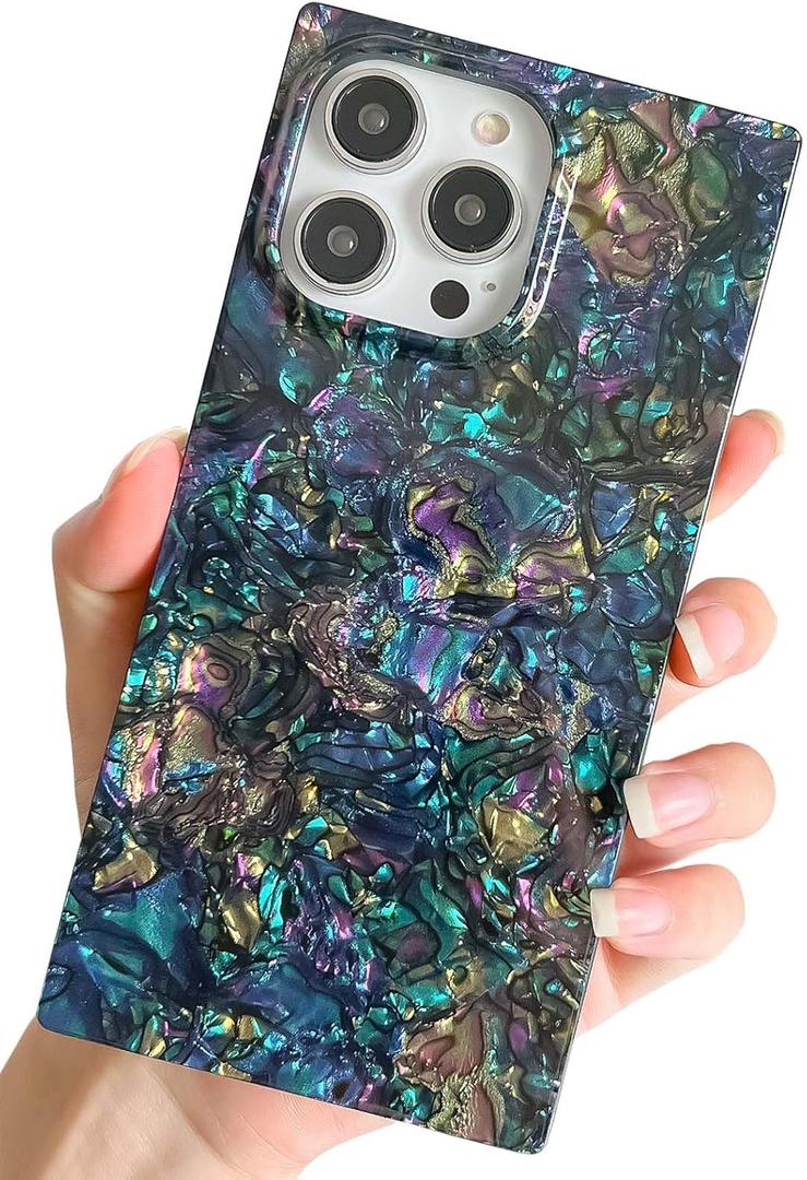 KERZZIL Elegent Mother Shell Pearl Compatible with iPhone 13 6.1 inch Rectangle Edge Case,Chic Slim Colorful Abalone Pearl Soft TPU Protective Cases Cover