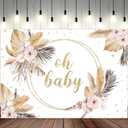 10x8ft Baby Shower Backdrop Oh Baby Photography Background Boho Pink Flower Leaves Bohemian Grass Golden Glitter Star Dot Kid Birthday Party Banner Decorations Gender Reveal Photo Booth Prop