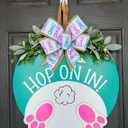 3D Easter Door Wreaths Decorations, Easter Bunny Wreaths Sign for Front Door, Wooden Door Hanger Sign with Bow Home Rustic Farmhouse Decoration Outside Indoor (Easter)