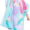 Gealaek 100% Cotton Hooded Towel for Toddlers 2-6 Years Boys Girls Kids Bath Pool Beach Towel Soft Absorbent Beach Poncho Little Mermaid, Large