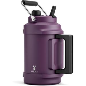 1 Gallon Insulated Water Bottle for Sports: Meoky 128 oz Triple Wall Vacuum Stainless Steel Water Jug - Top and Side Handles, Cold for 48 Hrs, 2-in-1 Straw and Spout Lid, Leak Proof for Hiking (Plum)