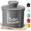 Butter Keeper Crock with Water,Ceramic Butter Crock for Counter – Keeps Butter Soft & Fresh for 2-5 Weeks, Butter Crock with Lid for Countertop with Seal Ring and Knife(Grey)