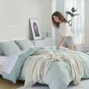 Oli Anderson King Comforter Set, 3 Pieces Green Gingham Bed Comforter King Size, Reversible Lightweight Fluffy Checkered Bedding Set with 2 Pillowcases for All Seasons (Light Green Gingham, King)