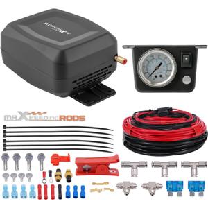 maXpeedingrods On Board Air Compressor System Universal Air Spring Compressor Kit with Gauge Air Line T Fittings for Trucks Vans (Black)