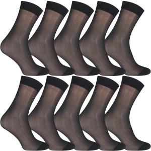 Uaussi 10 Pairs Mens Ultra Thin Dress Socks Silk Sheer Business Socks Soft Nylon Work Trouser Sox Mid Calf (One Size, Plain Black)