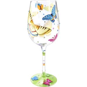 NymphFable Hand-painted Glass Colorful Butterflies Artisan Painted Glass 15 oz Novelty Gift for Birthdays, Weddings, Valentine's Day