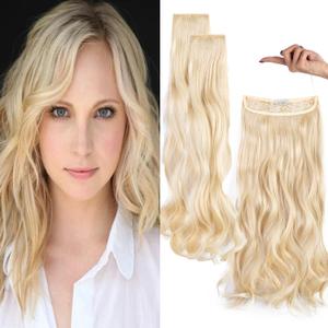 Upgrade Invisible Halo Hair Extensions with 3 PCS Set Headband Adjustable Long Wavy Secret Bleach Blonde Hair Extensions for Women (16 Inch(Pack of 1))