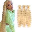 613 Bundles Human Hair Blonde Deep Wave Bundles 24 26 28 Inch Double Weft 613 Deep Wave Bundle Unprocessed Brazilian Virgin Remy Hair Extensions For Women