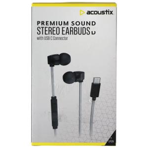 Acoustix Premium Sound Wired Stereo Earbuds with USB-C Connector - Black