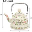 Jucoan 1.8 Quart Vintage Enamel Stovetop Tea Kettle, Retro Green Floral Enamel on Steel Teapot with Removable Infuser for Camping, Gift for Wedding Housewarming Easter
