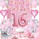Sweet 16th Birthday Decorations Pink: 60pcs Balloons, Fringe Curtain, Crown Balloon, Pink & Silver Theme for Girls' 16th Birthday Party