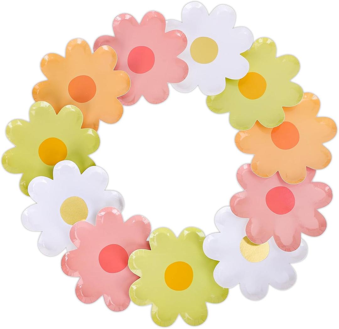AnyDesign 40Pcs Boho Daisy Paper Plates Disposable Groovy Party Plates 7 In Summer Floral Food Tray Dessert Plate for Wedding Birthday Baby Shower Party Supply