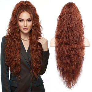 30 Inch Ponytail Extension, Layered Ponytail Extensions for Women, Soft Wavy Claw Clip in Ponytail Extension, Natural Synthetic Hair Pieces for Women (Color: Copper Red)