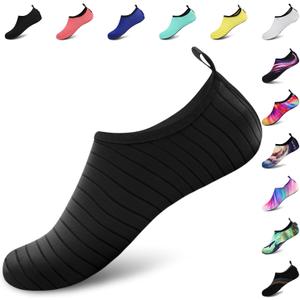 VIFUUR Water Sports Shoes Barefoot Quick-Dry Aqua Yoga Socks Slip-on for Men Women (Black)