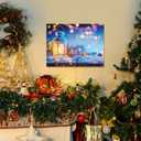 Synovana Christmas LED Lighted Canvas Wall Art  16" x 12" Light Up Xmas Holiday Pictures Decoration Wall Art Prints for Living Dining Room Decor - Merry Christmas and Happy New Year