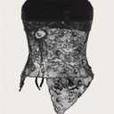 Verdusa Women's Summer Floral Lace Sheer Date Night Tops Bow Tie Slit Going Out Tube Top (Black, S)