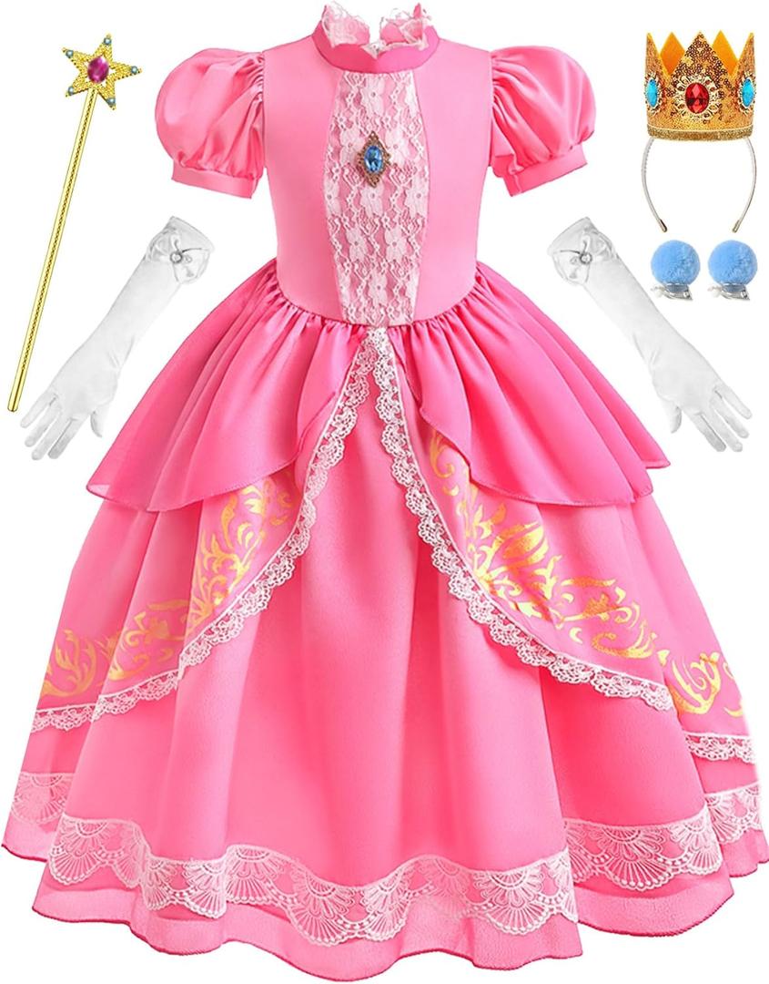 Pink Costume for Girls Kids Dress Up Halloween Carnival Cosplay Party Outfit (9-10 Years)