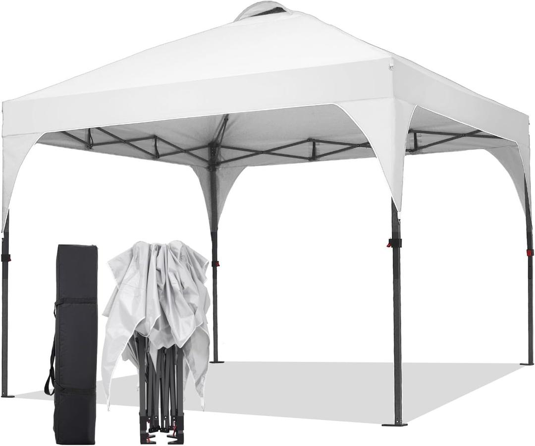 Pop Up Canopy, 10x10 FT Instant Outdoor Canopy Tent with Carrying Bag, 3 Adjustable Heights - Portable for Event, Parties, Camping and More Outdoor Activities (White)