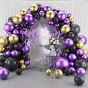 Metallic Purple Black Balloons Garland Arch Kit-123Pcs for Baby Shower, Birthday, Graduation, Engagement, Anniversary with Black & Gold Accents