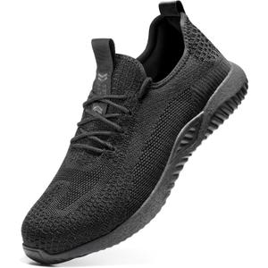 Furuian Steel Toe Shoes for Men Women Comfortable Non Slip Men's Safety Steel Toe Sneakers Industrial Warehouse Contstruction Work Shoes for Men (13 Women/11.5 Men, All Black)