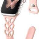 Wepro Slim Braided Silicone Band: for Apple Watch Bands Women 40mm 41mm 38mm 42mm 44mm 45mm 46mm 49mm - Cute Heart Lace Breathable Thin Sport Strap for iWatch SE Series 10 9 8 7 6 5 4 3 1 Ultra 2