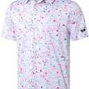 Obla Men's Golf Polo Shirts Short Sleeve Dry Fit Performance Moisture Wicking Casual Print Collared Golf Shirts for Men Medium