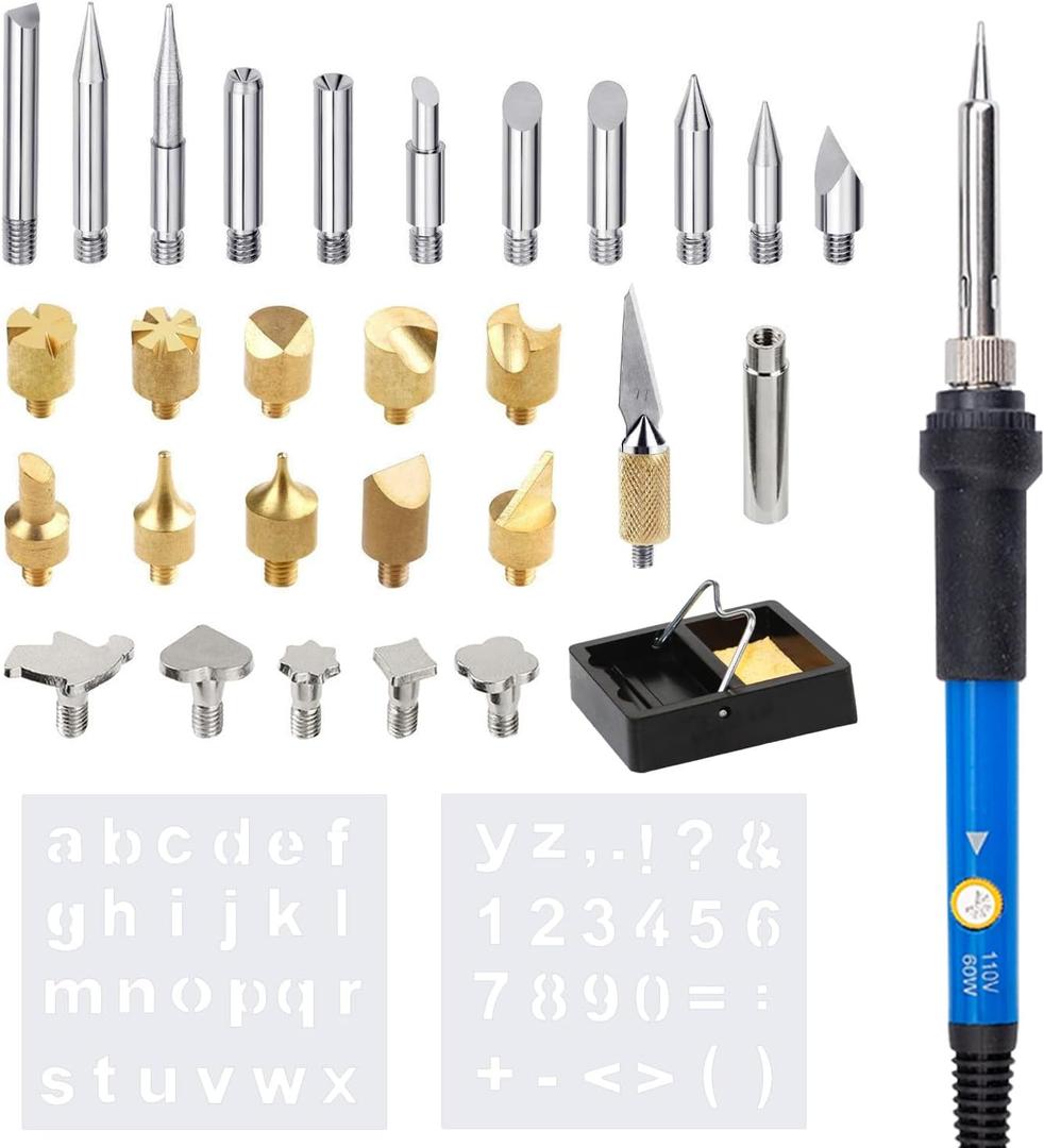 Wood Burning Kit, 32PCS Wood Burning Tool Adjustable Temperature Soldering Iron Tool for DIY, Wood Carving, Embossing, and Craft Projects Wood Burner Pen Set for Adults and Beginners