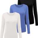 3 Pack Underscrub Long Sleeve Women Crew Neck Comfort Tee, Scrub Undershirt, 3 XL