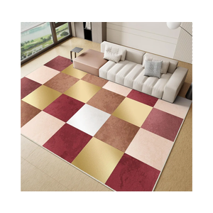 Modern Area Rug - Geometric Rug for Bedroom Living Room, Machine Washable Rug Soft Non Slip Non Shedding, Checkered Rugs for Teen Dorm Home Decor Aesthetic, Nursery, Playroom, Red Gold, 8'x10'