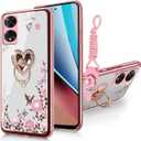 2 Pack Pretty Elegant Flower Glitter Case for TCL 50 XE Nxtpaper 5G TCL 50/50 XE 5G/50XE Case TPU Protective Shockproof Phone Case for Adults Women Girls for TCL 60 XE (Rose Gold)
