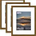 16x20 Poster Frame, Display Pictures 11X14 with Mat or 16x20 Without, Wall Hanging Frames, Rustic Brown, 3 Pack