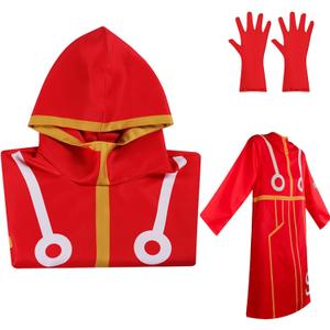 Adult Unisex Anime Men Red Hooded Jacket Cosplay Costume Long Coat Robe Cloak Cape Halloween Outfit with Gloves Hat (Large)