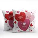 Valentines Day Pillow Covers 18x18 Set of 2 White Pink Heart Throw Pillow Covers Love Pillowcase Linen Decoration Farmhouse Holiday Cozy Soft Cushion Case Couch for Indoor Outdoor Home Decor