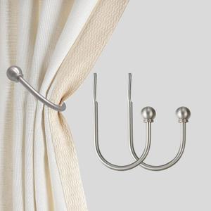 Curtain Holdbacks Hooks Solid Steel Hooks Decorative French Ball End Curtain Drapery Tiebacks Heavy Duty, 2 PCs, Nickel Brushed