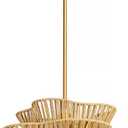 Woven Pendant Lights 16" Boho Wicker Chandelier, Country Cottage Hanging Lamp with Handmade Rattan Lampshade for Kitchen Island Farmhouse Dining Room Bedroom Foyer Hallway (Gold)